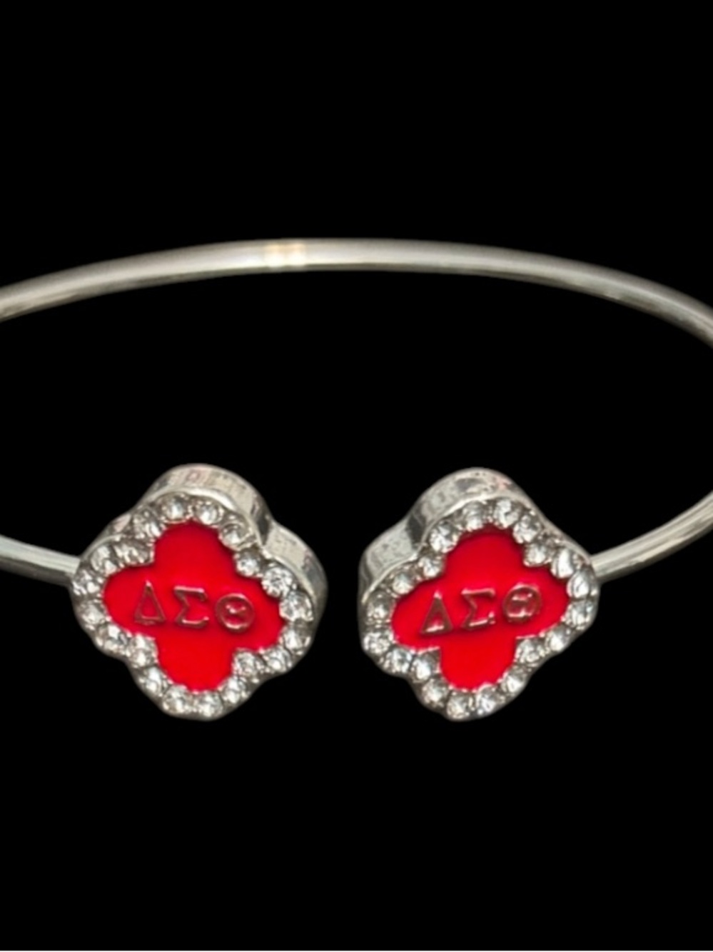 Delta Sigma Theta Red Clover Shaped Single Bangle Bracelet - Picture 4 of 4